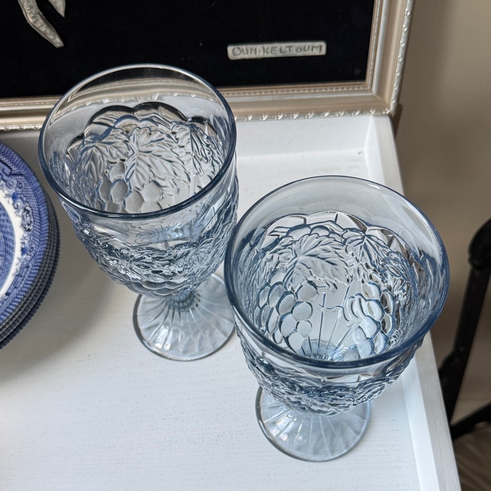 Noritake Translucent Blue Embossed Goblets - Picture 5 of 5